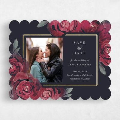 Black Scalloped Wedding Save the Date - Roana Landscape Foil