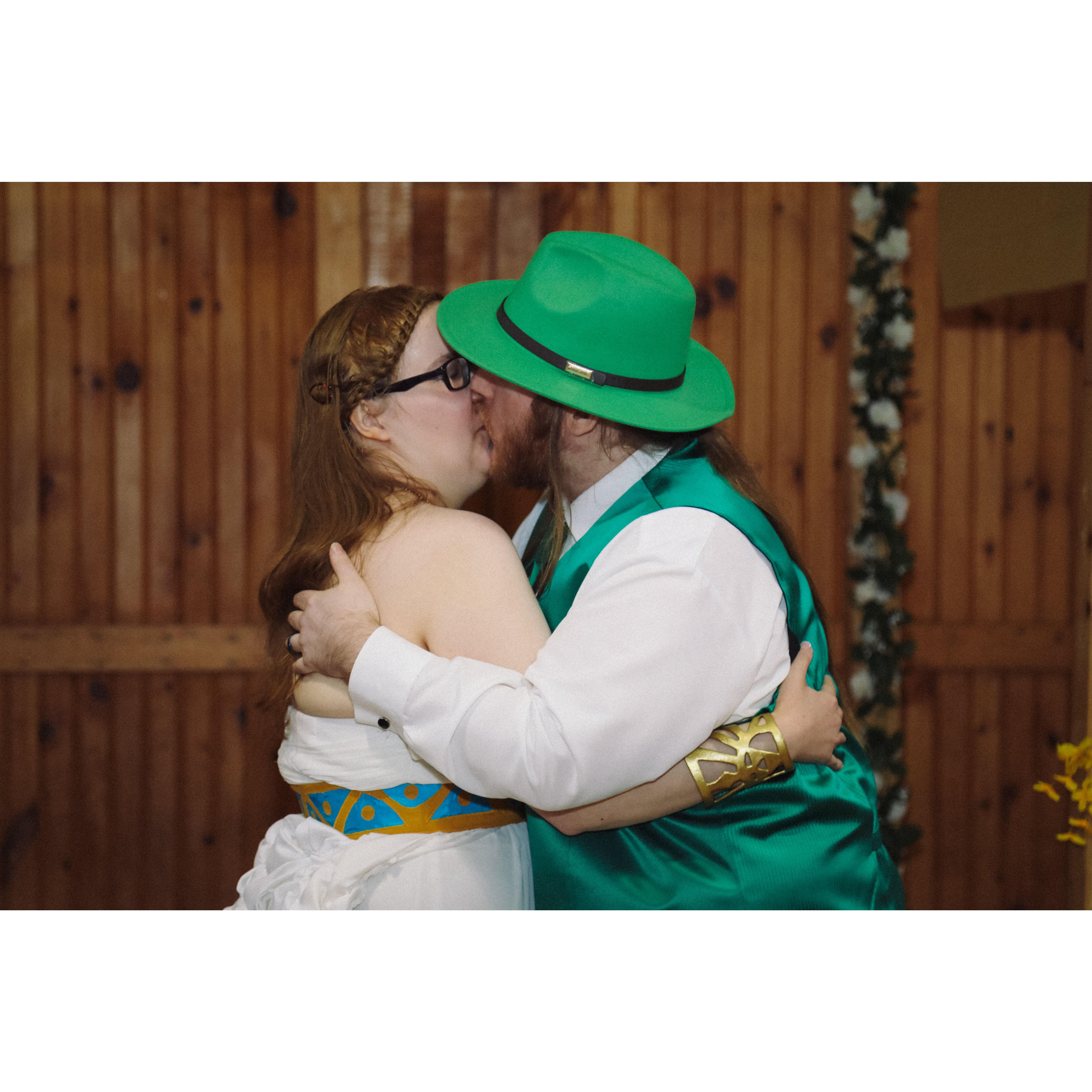 At the end of the ceremony, husband and wife have their first kiss