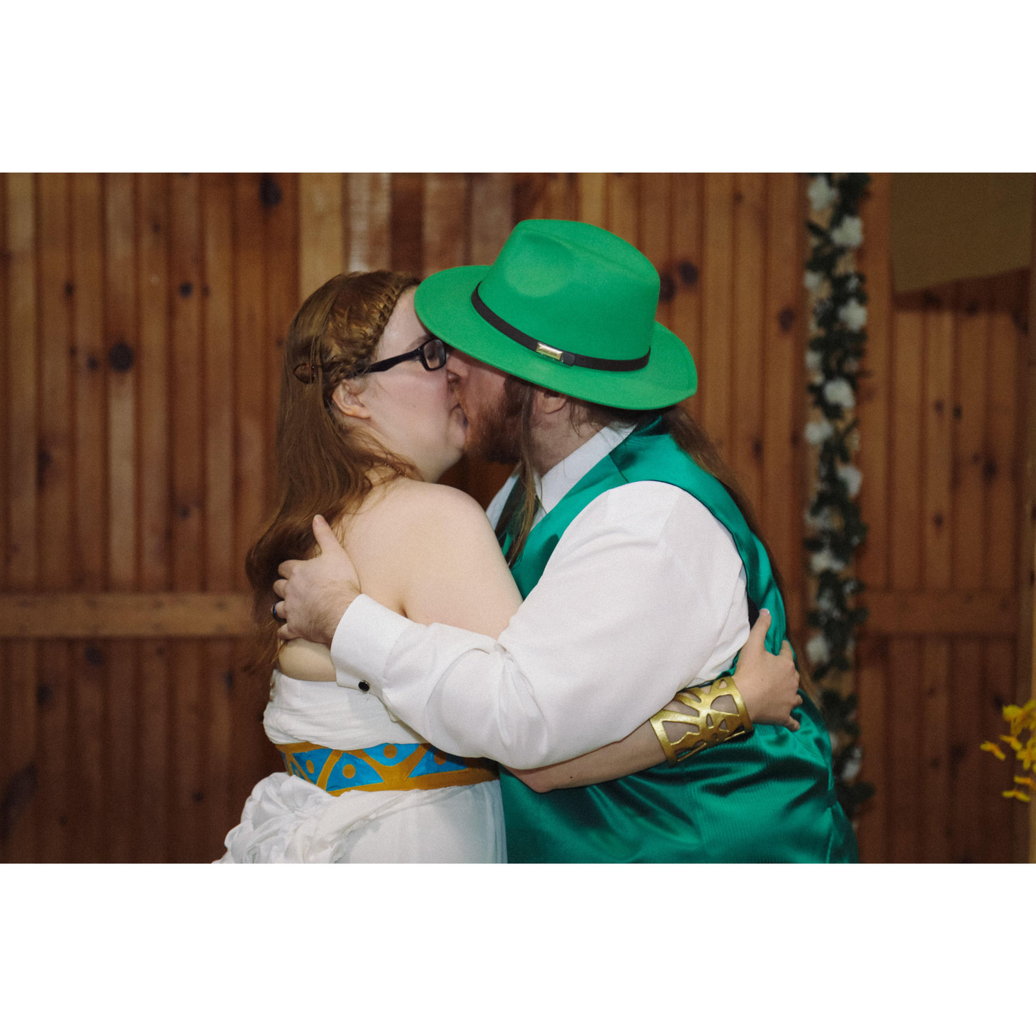 At the end of the ceremony, husband and wife have their first kiss