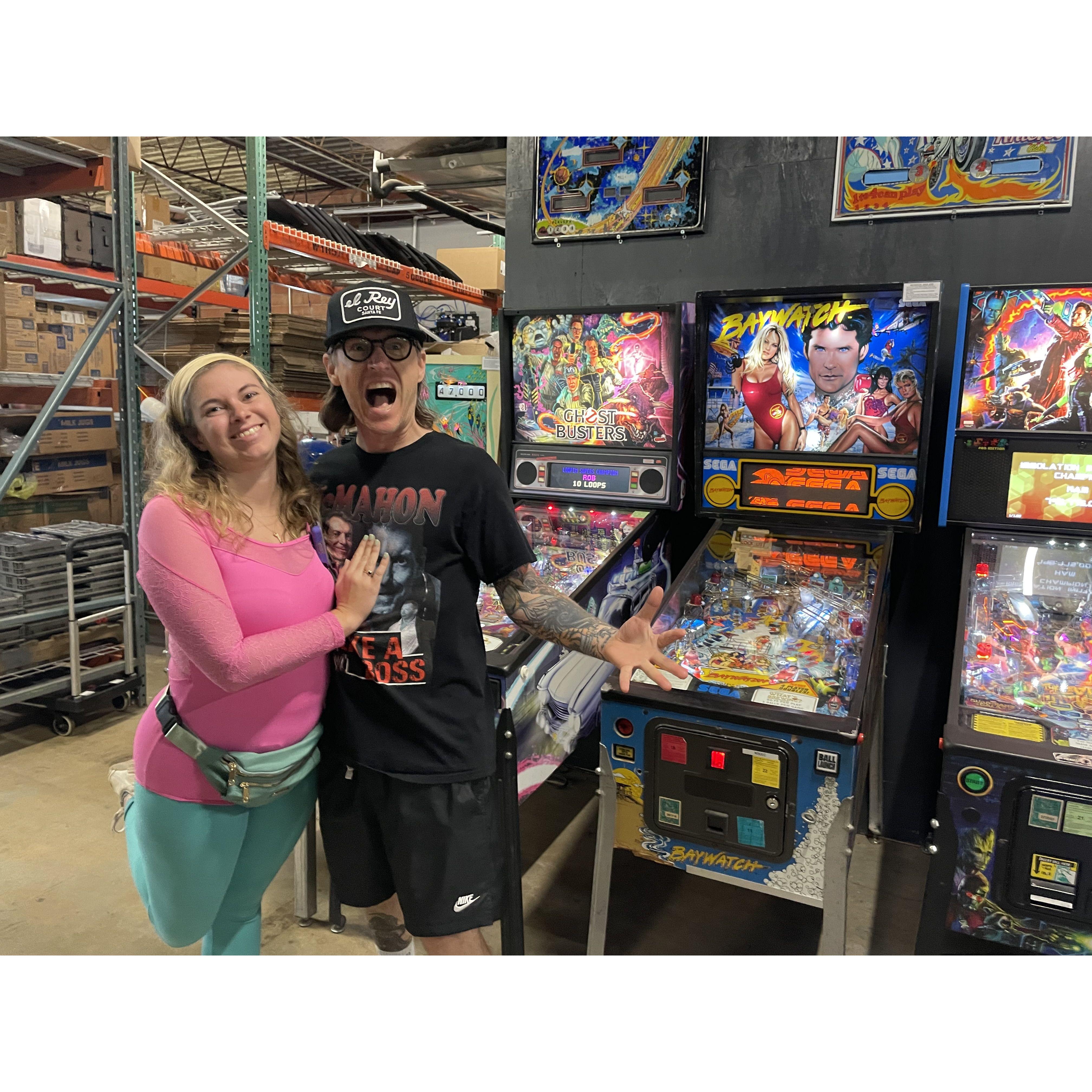 Pinball has become a huge part of our life. Here we are at the Summer Slam women's pinball tournament. Zach always cheers me on!