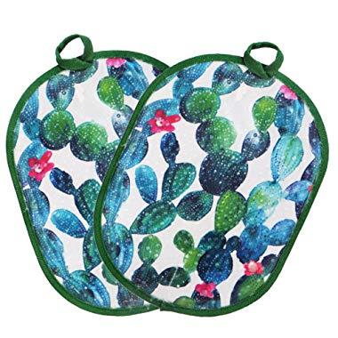 Pot holders set of 2 with Transparent clear Silicone shell and nice Cactus flower cotton lining, Heat Resistant to 500 F kitchen Oven Gloves pot holder for cooking (Cactus flower, Potholders)