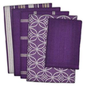 Design Imports India - DII Cotton Oversized Kitchen Dish Towels 18 x 28" and Dishcloth 13 x 13", Set of 5 , Absorbent Washing Drying Dishtowels for Everyday Cooking and Baking-Eggplant