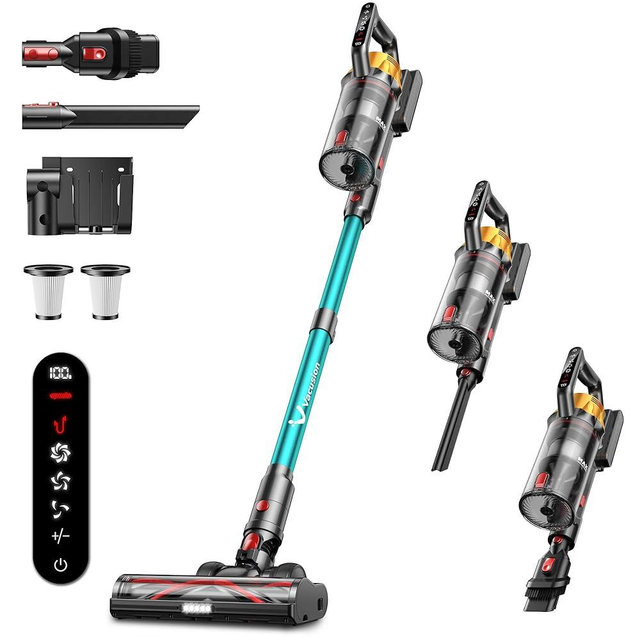Cordless Vacuum Cleaner, 650W 55KPa 60Mins Vacuum Cleaners for Home, 8-in-1 Stick Vacuum with Charging Dock Station, Powerful Suction, Rechargeable, Versatile for Carpet, Hard Floor, Pet Hair
