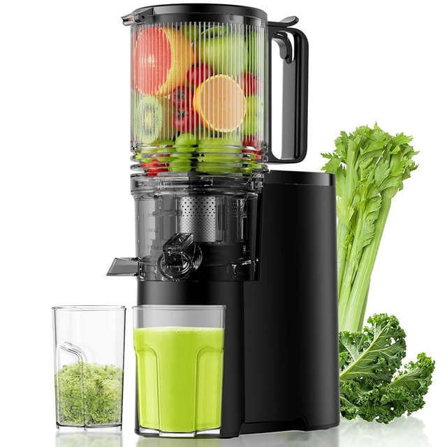 Cold Press Juicer, 5.8" Wide Feed Chute Juice Extractor Machine with 400W, High Juice Yield, Slow Masticating Juicer for Whole Vegetables & Fruits, Premium Black