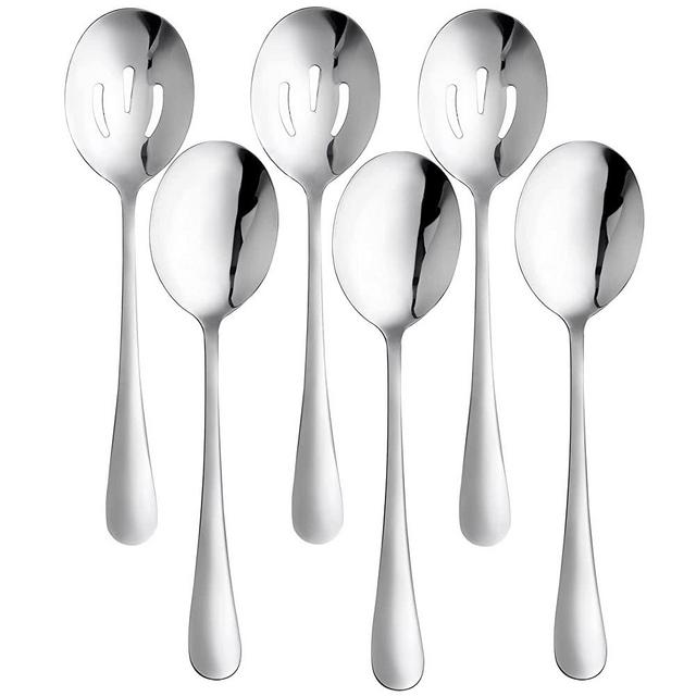 6 Pieces Serving Spoons Set, 8.7 Inch Serving Spoon, Includes 3 Serving Spoons and 3 Slotted Spoons, Stainless Steel Buffet Banquet Spoons, Large Spoons Utensils Cutlery Set for Home, Kitchen