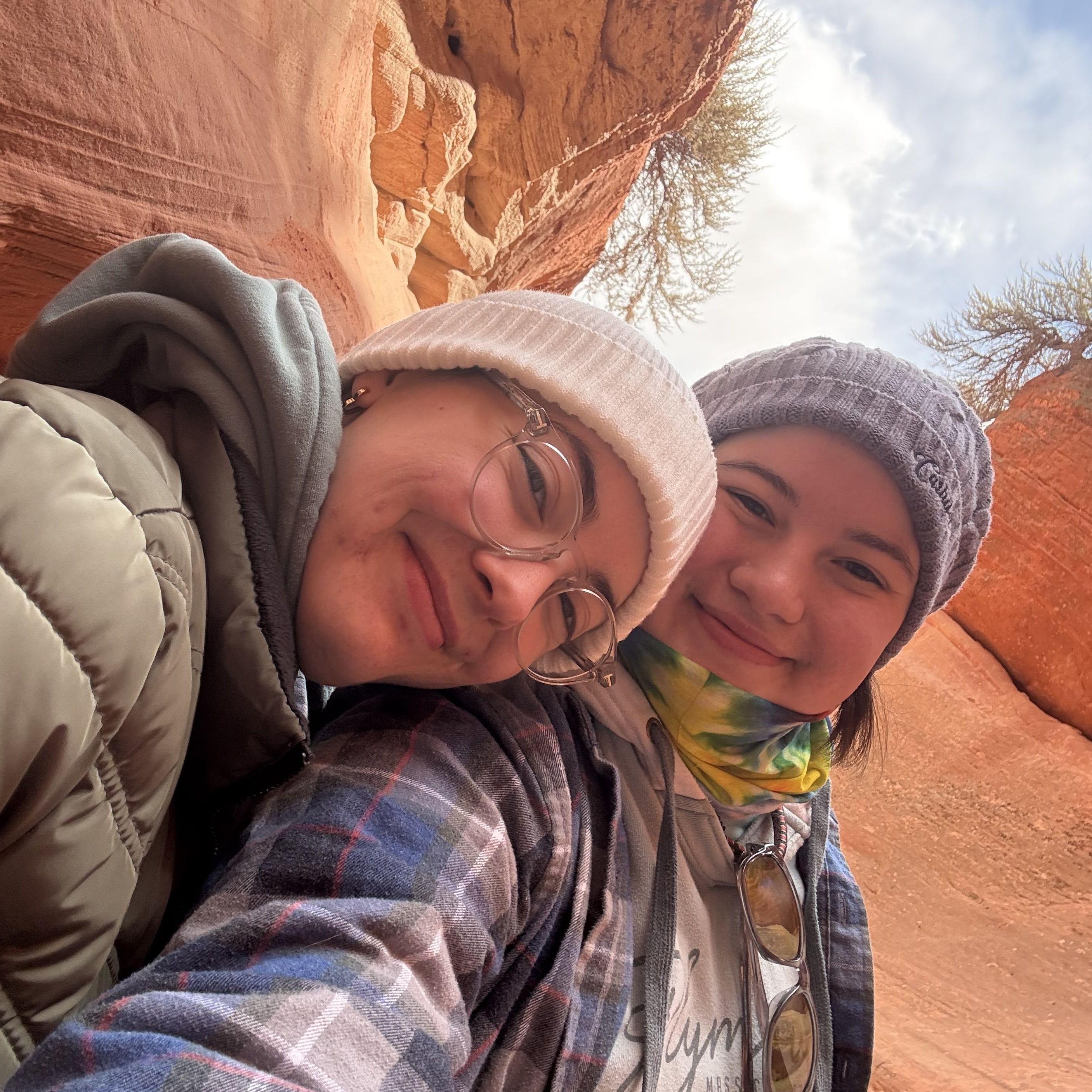 Emma and Savannah in a slot canyon in Kanab. April 2025.