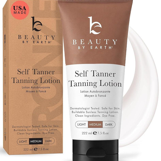 Beauty by Earth Self Tanner - USA Made with Natural & Organic Ingredients, Moisturizing Self Tanning Lotion with Aloe Vera & Coconut for a Natural Glow, Streak-Free Fake Tan, Medium to Dark