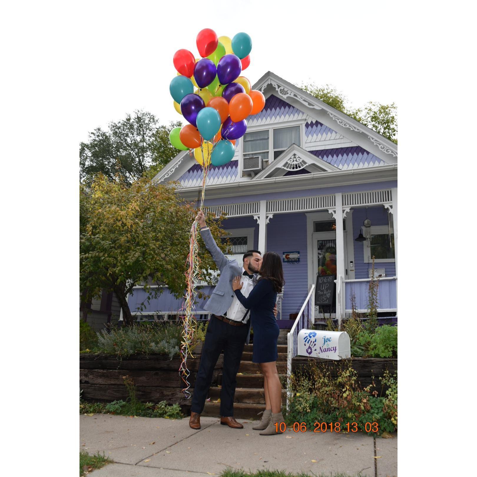 Our UP Proposal in front of (not our house) a house that looks very similar to the UP house.