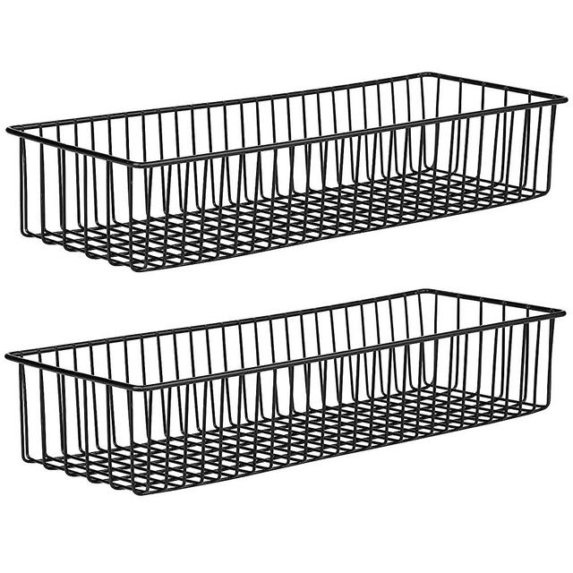 Wetheny Farmhouse Décor Metal Wire Organizer Storage Basket Bin (2 Pack)-Toilet Paper Storage-Organization and Storage for Bedroom, Bathroom, Kitchen Cabinets, Pantry, Laundry Room, Closets (Black)