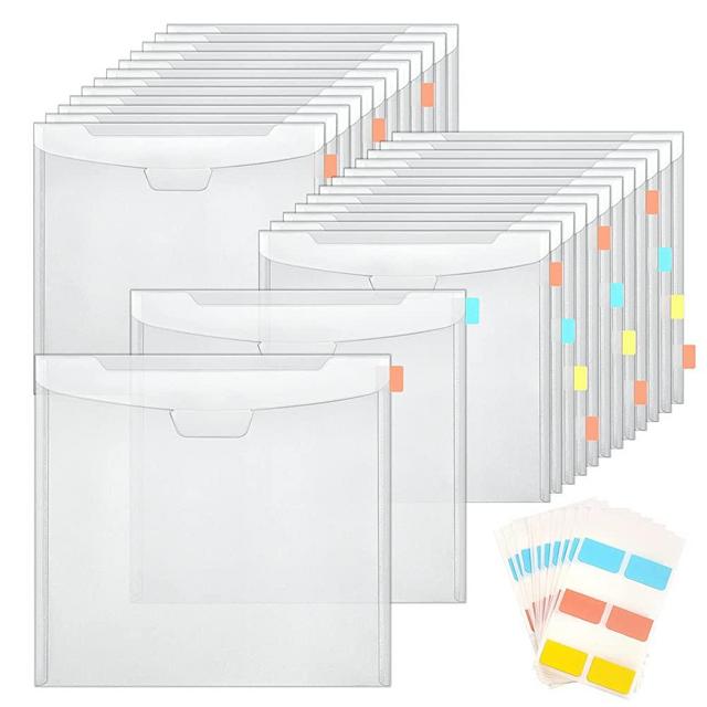 Caydo 24 Pieces Scrapbook Paper Storage Organizer with Buckle Design Scrapbook Paper Storage with 60 Pieces Sticky Index Tabs for Holding 12 x 12 Inch Scrapbook Paper, Vinyl Paper, Cardstock