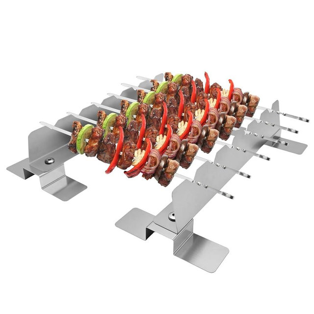 2 Pack Stainless Steel Skewer Rack Anti Tip Skewer Holder Set with Reinforced Base for BBQ Kabob Grilling Accessories