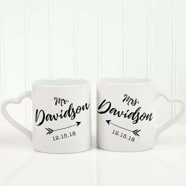 Mr. & Mrs. Wedding Arrow 2-Piece Coffee Mug Set