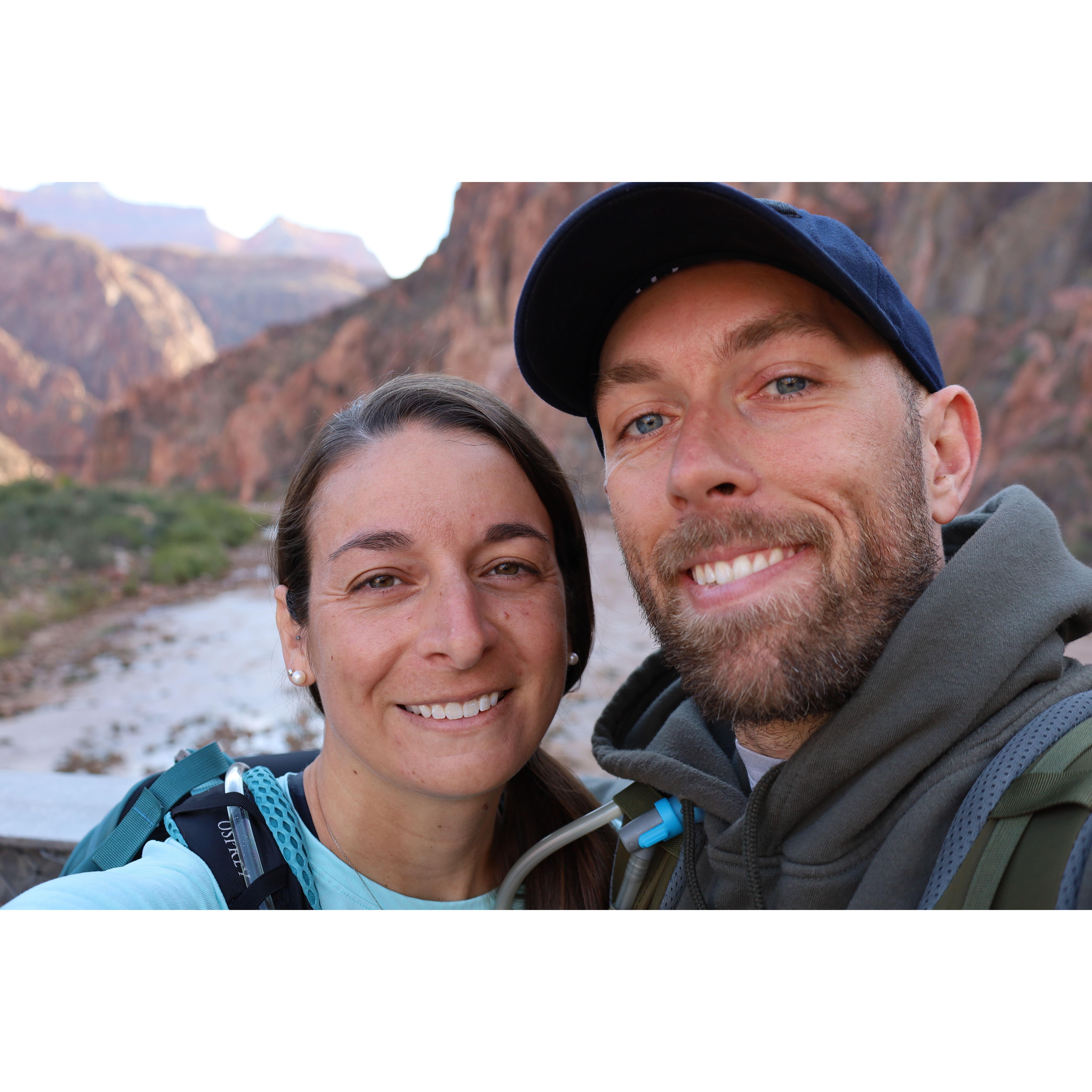 Crossing the Colorado river at the bottom of the Grand Canyon, Courtney and Blake hiked from the top to the bottom and back out again!