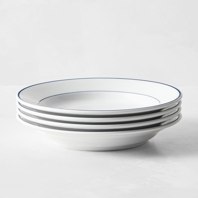 Apilco Tradition Porcelain Blue-Banded Soup Bowls, Set of 8
