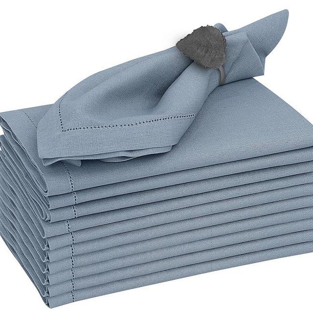 Ruvanti Premium Linen Napkins Set of 12-20x20 Inch, Classic Hemstitch, Mitered Corner Cloth Napkins ‎‎- Soft, Elegant Dinner Napkins Cloth Washable for Weddings, Parties, Everyday Use - Grey