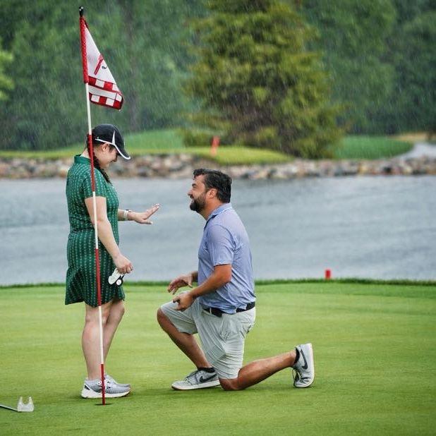 Paul proposing to Maureen after golfing 18 holes at the Cardinal