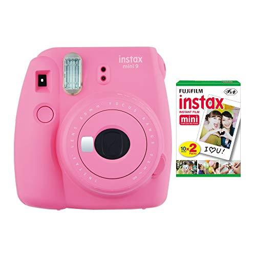 Fujifilm instax Mini 9 Instant Camera (Flamingo Pink) and instax Film Twin Pack (20 Exposures) Bundle