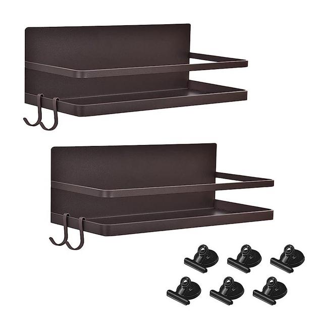 JONYJ Magnetic Spice Rack Organizer with 4 Removable Hooks & 6 Magnetic Clips, Single Tier Refrigerator Spice Storage Shelf for Jar of Olive Oil, Cooking Oils, Salt, Pepper, Small Things(Bronze)