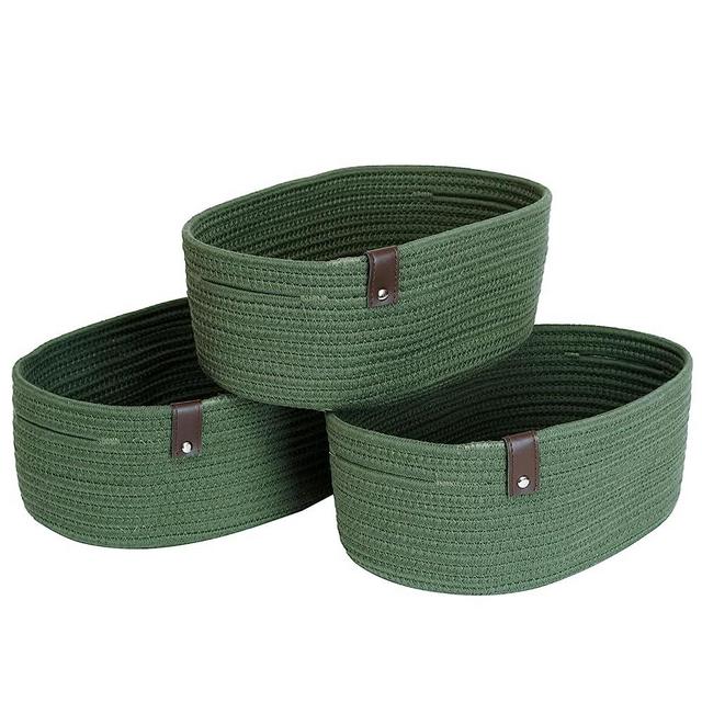 Woven Storage Basket-Small Baskets for Organizing Cotton Rope Storage Baskets for Shelves Dog Toy Basket Bin-Green