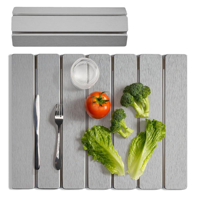 Meowoo Stone Drying Mat for Kitchen Counter, 15.7"x11.8" Foldable Diatomaceous Earth Mat, Super Absorbent, Quick-Dry Bath & Kitchen Pad for Dishes, Cups, Non-Slip, Fit Any Countertop - Light Gray