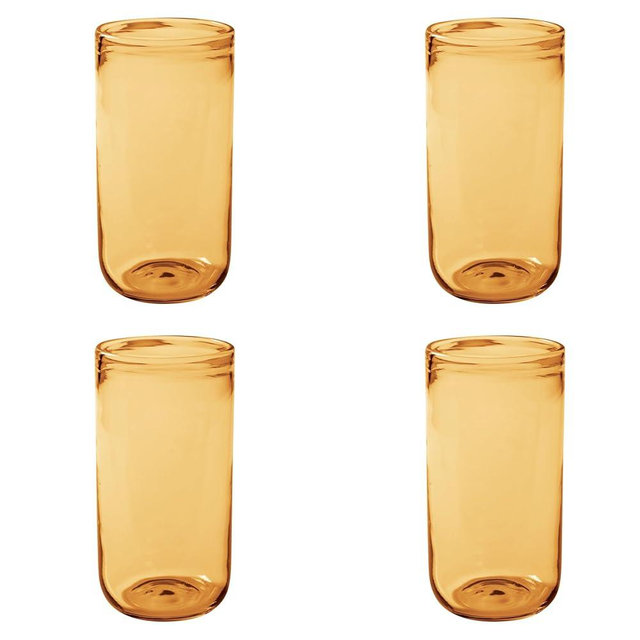 Bloomhouse Sayulita Spring 8 Piece Hand Made 21 OZ Amber Colored Glass Tumbler Set W/Coasters