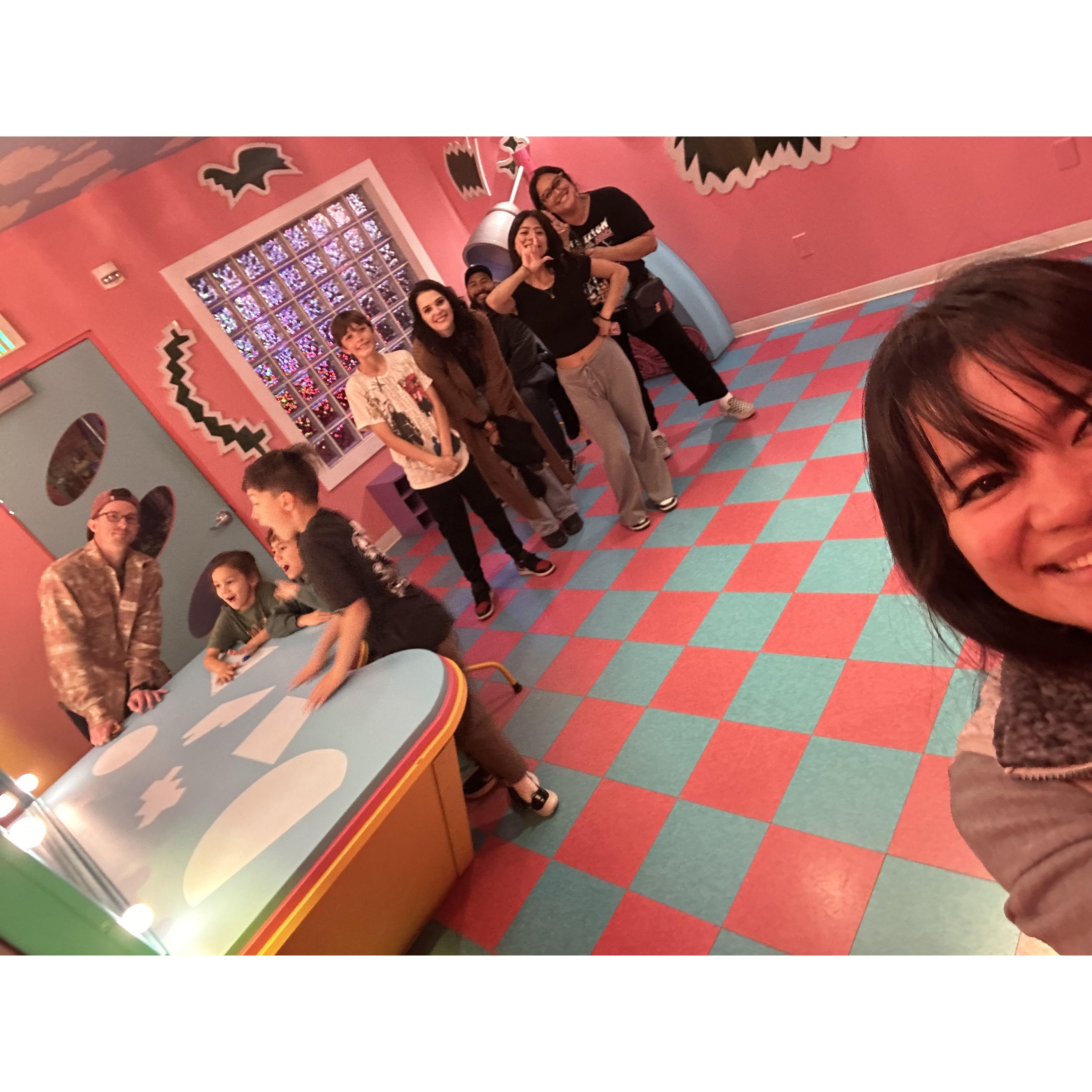 Get together at Meow Wolf with friends we met during our family travels