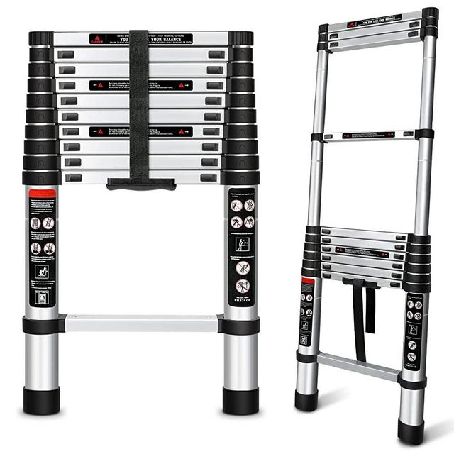 Augtarlion Aluminum Telescoping Ladder, 10.5 FT Collapsible Ladder with Locking Mechanism, Heavy Duty 330lbs Max Capacity Extension Ladder, Multi-Purpose Compact Ladder for Household Or Outdoor Work