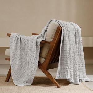 PHF 100% Cotton Waffle Weave Throw Blanket, Soft Lightweight Breathable Cozy Throws for Couch Bed Sofa, Luxury Aesthetic Blanket Gift for Home Decor & Office, 50"x60", Light Grey