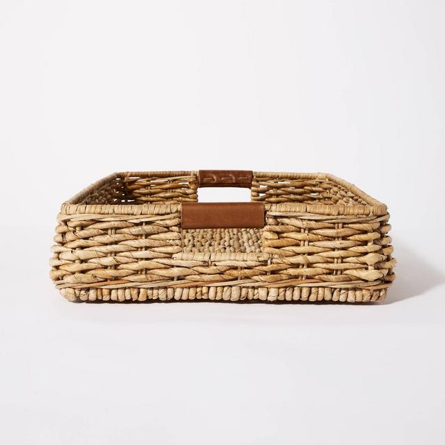26" x 16" Decorative Banana Leaf Rectangle Woven Tray with Cut Off Handles Brown - Threshold™ designed with Studio McGee