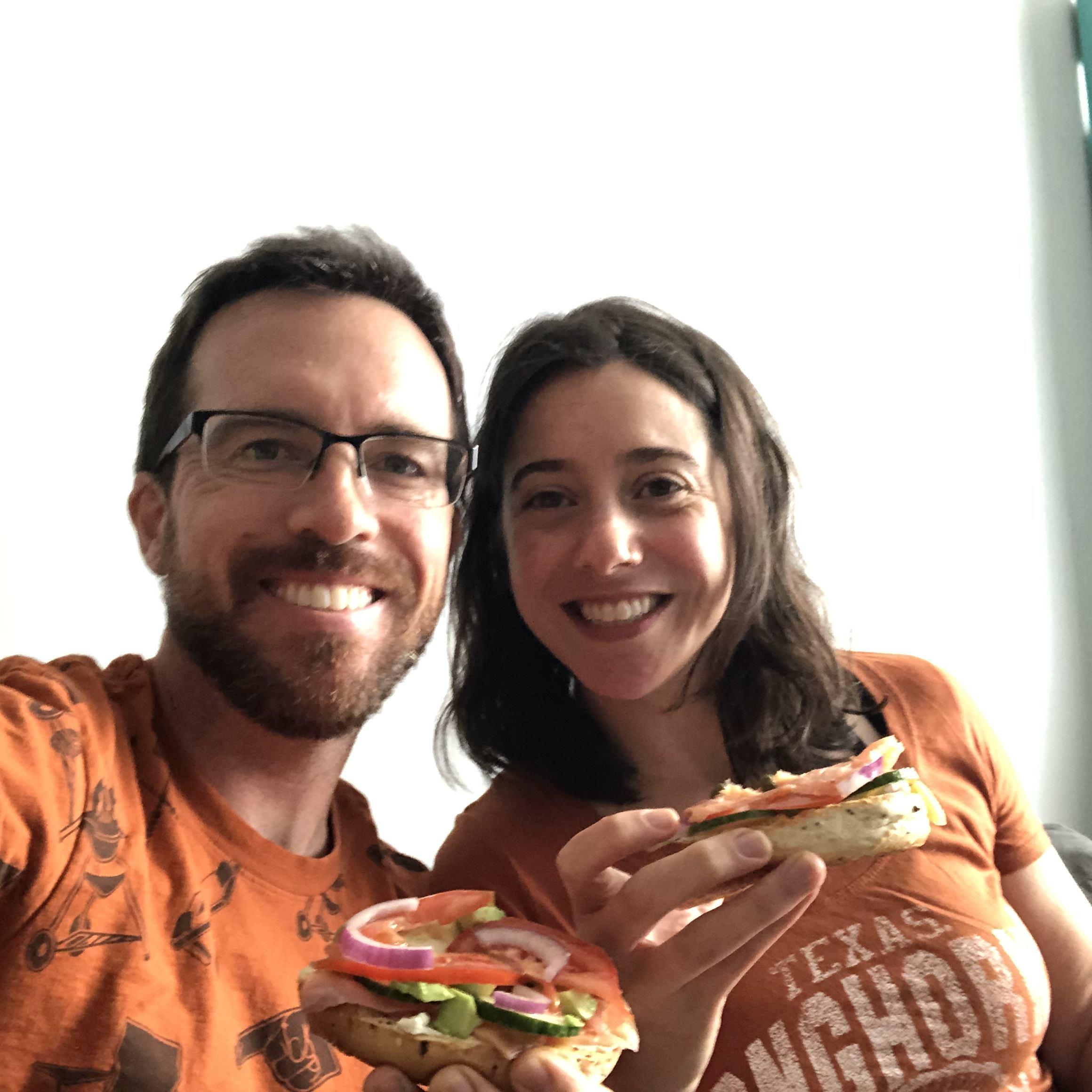Our Saturday morning tradition - college football and lox bagels