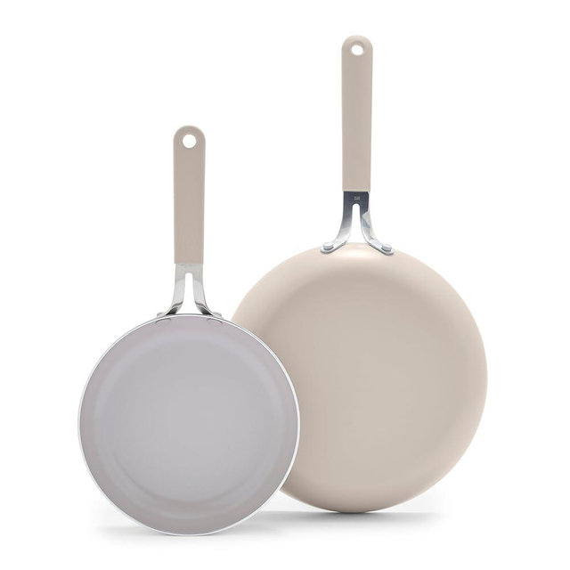 GreenLife 8" & 10" Healthy Ceramic Nonstick Frying Pan Set, PFAS-Free, PFOA-Free, Dishwasher & Oven Safe, Stay-Cool Handles, Durable Body, Versatile Cooking, Easy Clean, Taupe