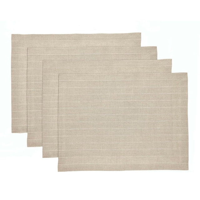 Solino Home Linen Placemats Set of 4 - Pinstripe Natural and White Placemats 14 x 19 Inch - 100% Pure Linen Place Mats for Christmas, Holiday, Winter, New Year