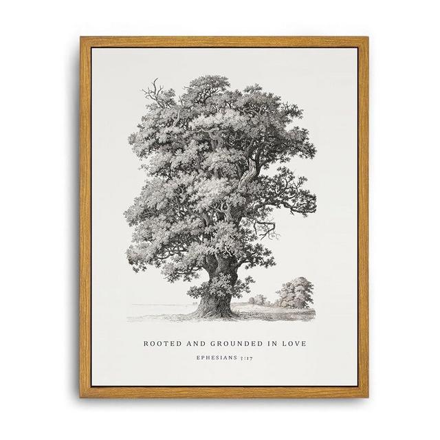 Roslynity Framed Canvas Wall Art Vintage Print Christian Paintings Bible Verse Ephesians 3:17 Rooted and Grounded Modern Scripture Tree Sketch Retro for Home Living Room Wall Decor (8"x10")