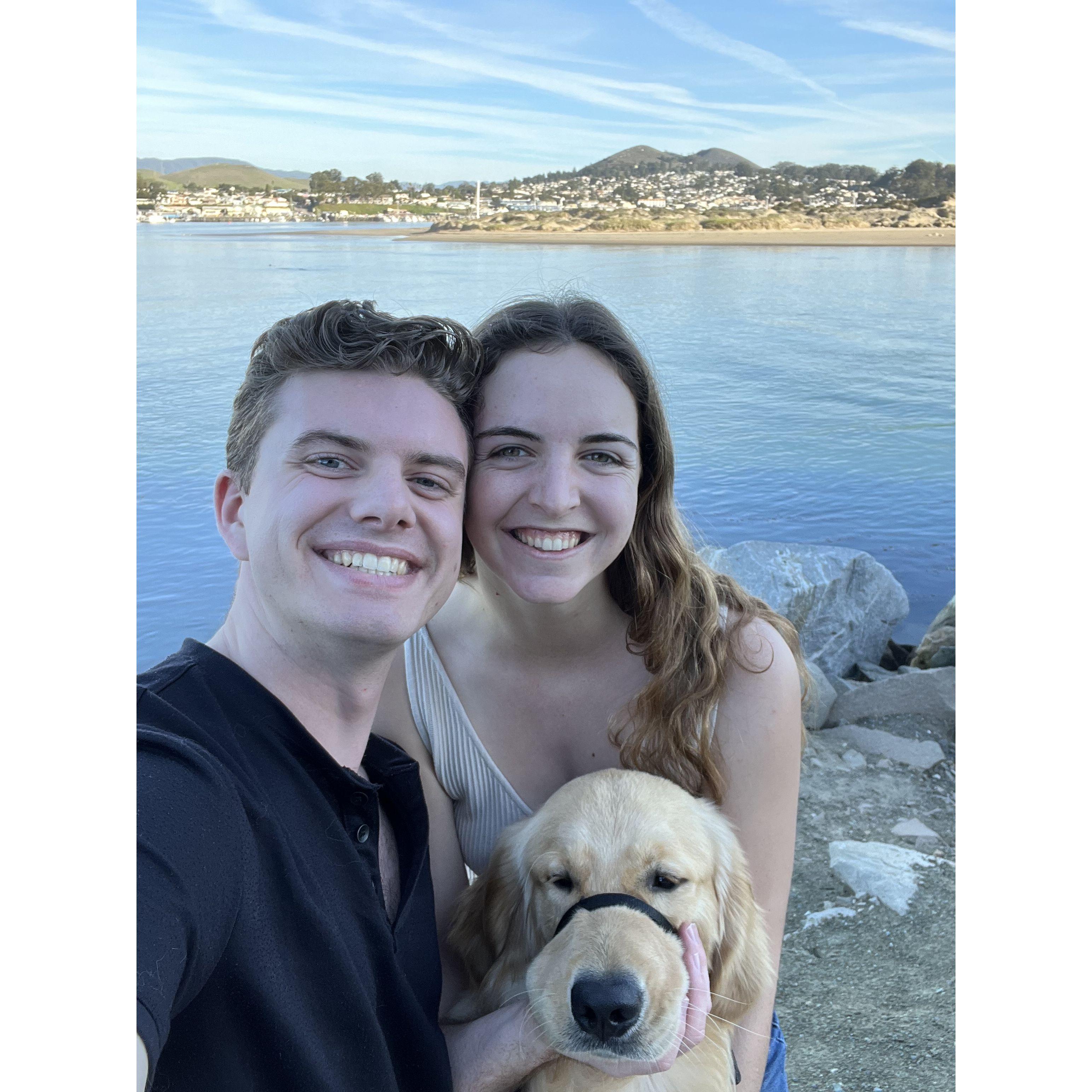 January 28, 2024 five month count down until "I do". Pretending to be tourists for a day in Morro Bay with lunch on the water and walking around Morro Rock to watch the waves.