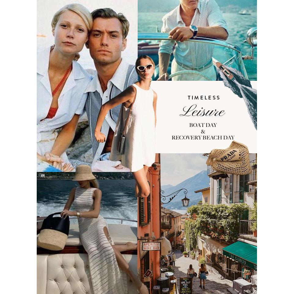 Boat day & Recovery beach day: Elevated casual attire. Swimwear. Crisp linens, creams/white welcomed.