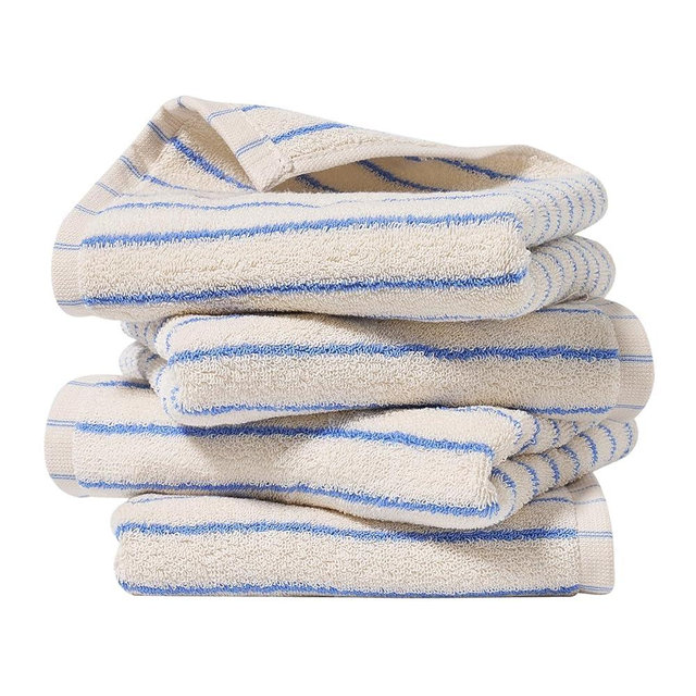 HEAVYWOOD Hand Towels Set of 4 Striped 100% Cotton Reversible, Soft & Absorbent Decorative Hand Towel for Bathroom Clearance (White/Blue Stripe, 4Pack)