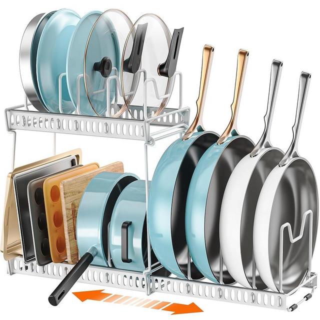 MonaSixy Pots and Pans Organizer Under Cabinet, 3-Pack (White)