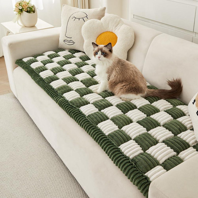 Awjcsv Fuzzy Pet Couch Covers for Sofa, Non Slip Sofa Cover for 3 Cushion Couch Sofa Pet Friendly, Pet Sofa Covers for Furniture (Green, 27.6" x 59.1")