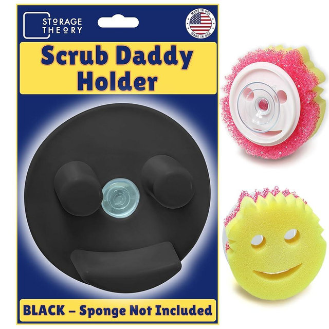 BeraTek Scrub Daddy Sponge Holder for Kitchen Sink - Stop Soggy Sponges with Suction Cup Caddy - Compatible Scrub Mommy Holder & Kitchen Sink Organizer - Black, 1-Pack