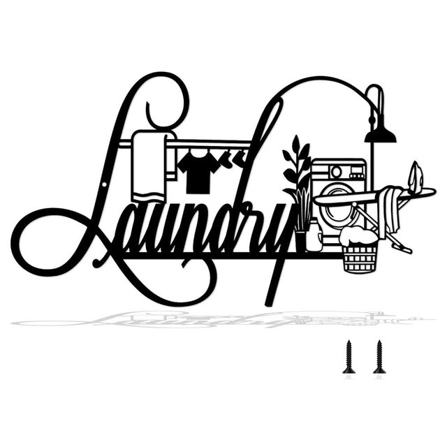 FengPingZi, Laundry Room Sign, Farmhouse Rustic Metal Wall Decorative, Laundry Room Decor Wall Art for Modern Home, Laundry Hanging Decoration for Door sign (Black) 15'' X 8.5''
