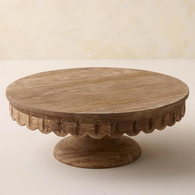 Antiqued Wood Scalloped Cake Stand