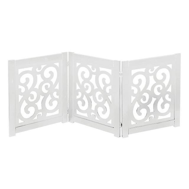 HOME DISTRICT Freestanding Pet Gate - Wood 3 & 4-Panel Folding Dog Gate - Tri Fold/Quad Fold Dog Fence for Doorways Stairs -Decorative Pet Barrier