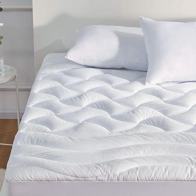 SLEEP ZONE Premium Mattress Pad Cover Cooling Overfilled Fluffy Soft Topper Zone Design Upto 21 inch Deep Pocket with Athletic Grade Elastic Skirt, White, King