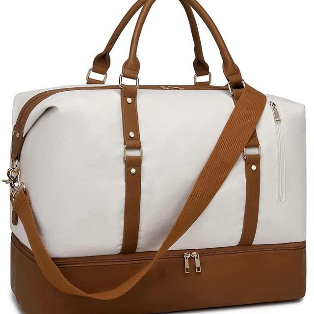 Weekender Overnight Bags for Women Large Leather Canvas Travel Duffle Bag with Shoe Compartment