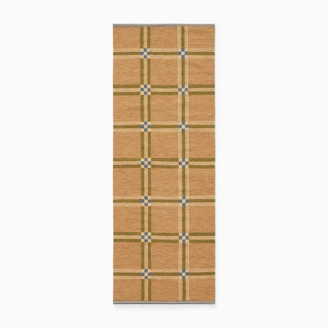 Pierce & Ward Window Pane Check Handwoven Wool Rug, 2.5x7 Ft, Brown