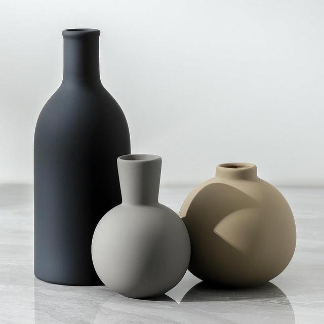 Ceramic Vase Set of 3, Neutral Modern Vases Home Decor Rustic Boho Pampas Flower Decorative Vases for Centerpiece Bouquet Table Mantel Entryway Bookshelf Living Room Bedroom Bathroom Kitchen