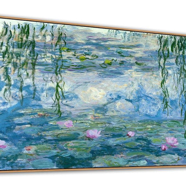 Water Lilies Framed Wall Art - Claude Monet Floral Painting Masterpiece Reproduction Abstract Canvas Pictures Prints Artworks Large Wall Art Decor Aesthetic for Bedroom Bathroom House Office 24" X 48"