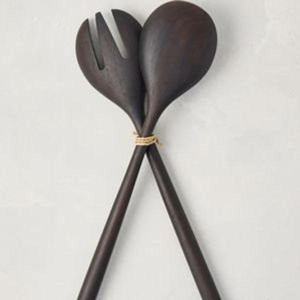 Ebony Teak Wood Long Handled Serving Set - Default Title - Hudson Grace