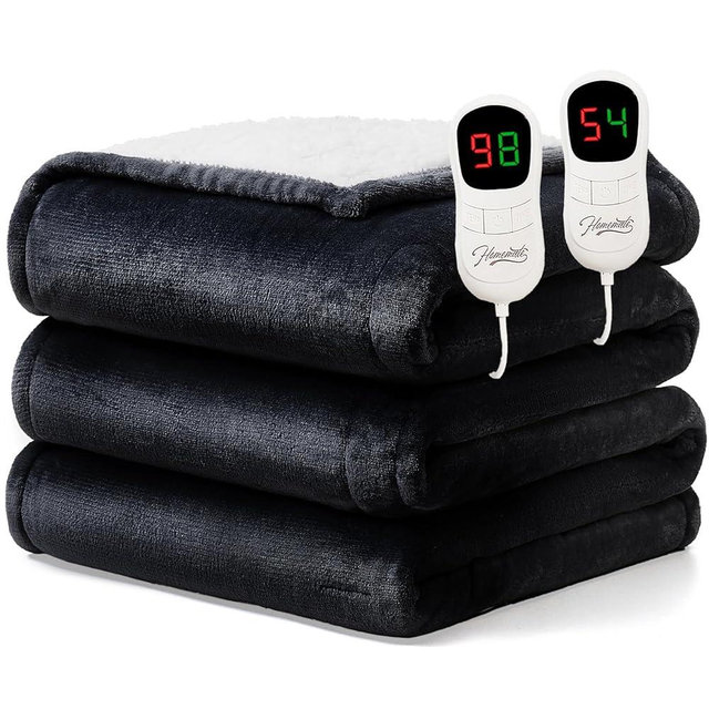 Homemate Electric Heated Blanket King Size - 100"x90" Heating Blanket King Size Dual Control 1/2/4/6/8 Hours Auto-Off 10 Heat Level Over-Heat Protection Flannel Sherpa ETL Certification