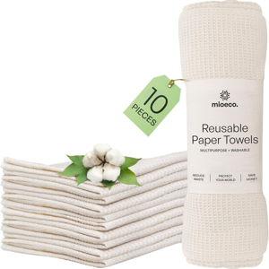 mioeco 10 Pack Reusable Kitchen Paper Towels Washable - Super Absorbent Natural unPaper Towels - Natural Cotton - Reusable, Paperless Kitchen Dish Cloths - 100% Organic
